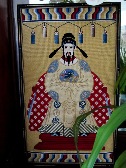 vintage needlepoing chinese ancestor painting