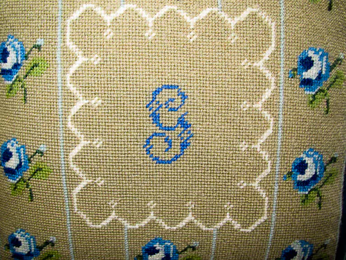 A study of Blue blue needlepoint pillow G