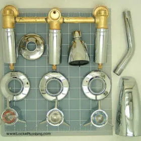 tub and shower faucets with three handles