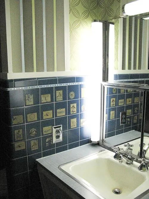 washington senators stickers on 1950s bathroom tile