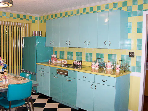 vintage youngstown kitchen cabinets in blue