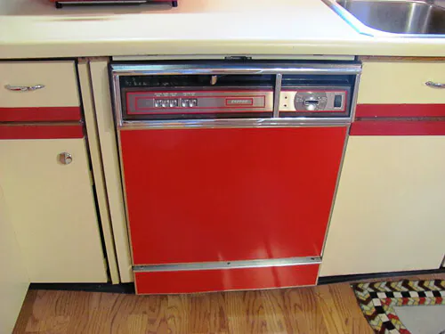 red dishwasher panel