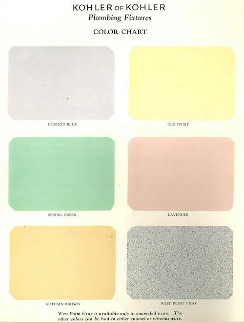 colors for bathroom sinks tubs and toilets introduced by kohler in 1927