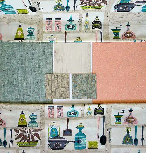 retro-kitchen-aqua-pink turquoise and pink kitchen mood board