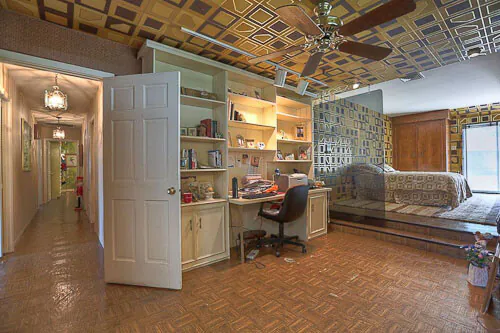 Fantastic 1960 time capsule house featured on RetroRenovation.com foil mylar wallpaper on the ceiling