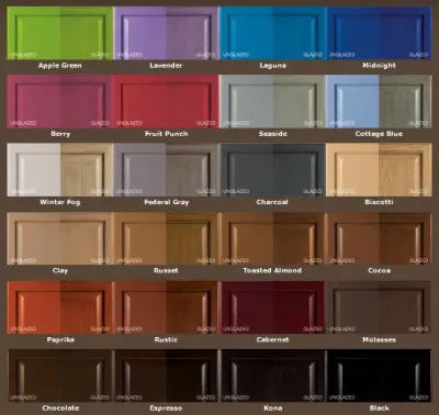 rustoleum cabinet transformations color options shown with and without glaze applied