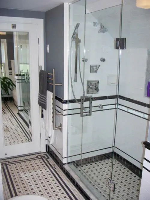 vintage-tile-with-modern-shower glass doors