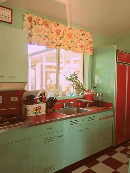 red kitchen counter tops
