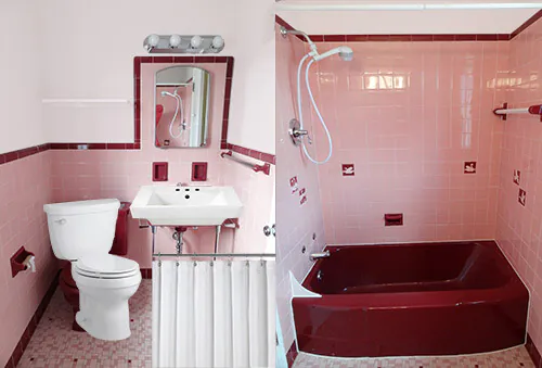 pink bath with white fixtures