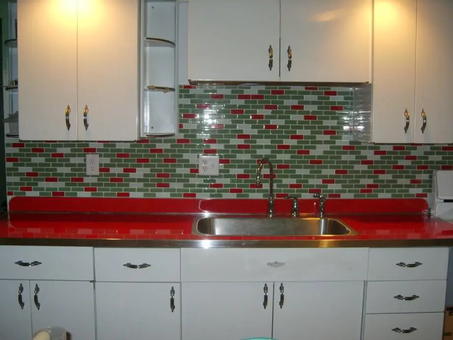 red kitchen counter top