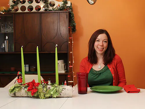 Kate-with-yule-log-centerpiece
