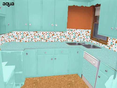 Kitchen-mock-up-aqua-cabinets
