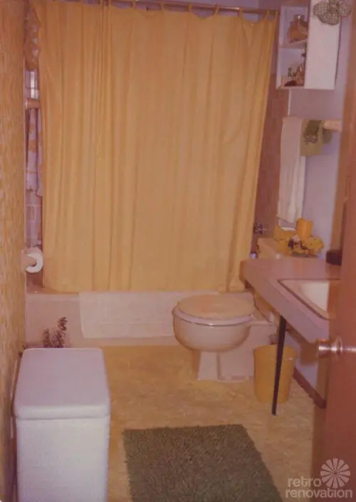 retro bathroom with carpet