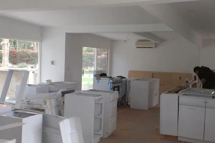 staging steel kitchen cabinets for installation