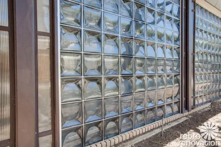 glass block wall used on a mid century modern house