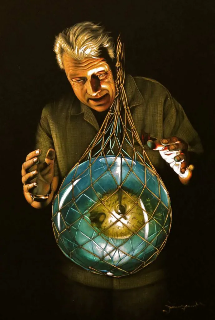 sven kirsten book Velveteria: The Museum of Velvet Paintings/TASCHEN Caption:Author Sven Kirsten supervising the photo shoot of his "pufferfish in fishnet float"