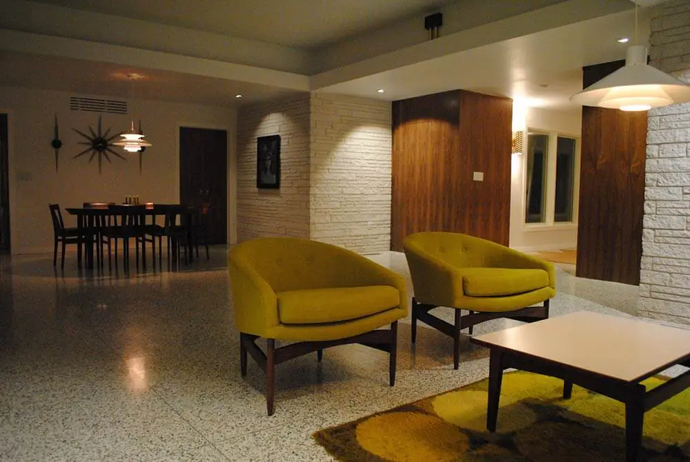 mid century home beautiful living room with mixed materials