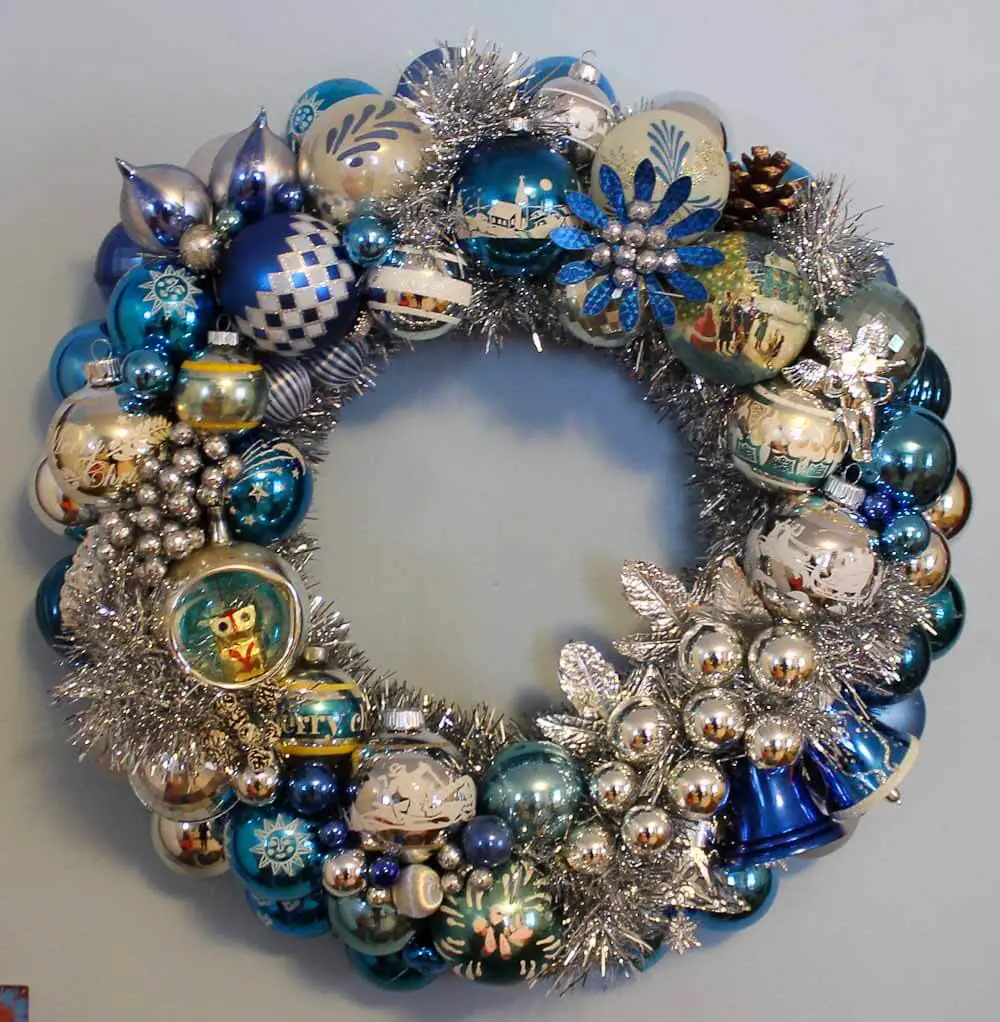 blue and silver christmas ornament wreath