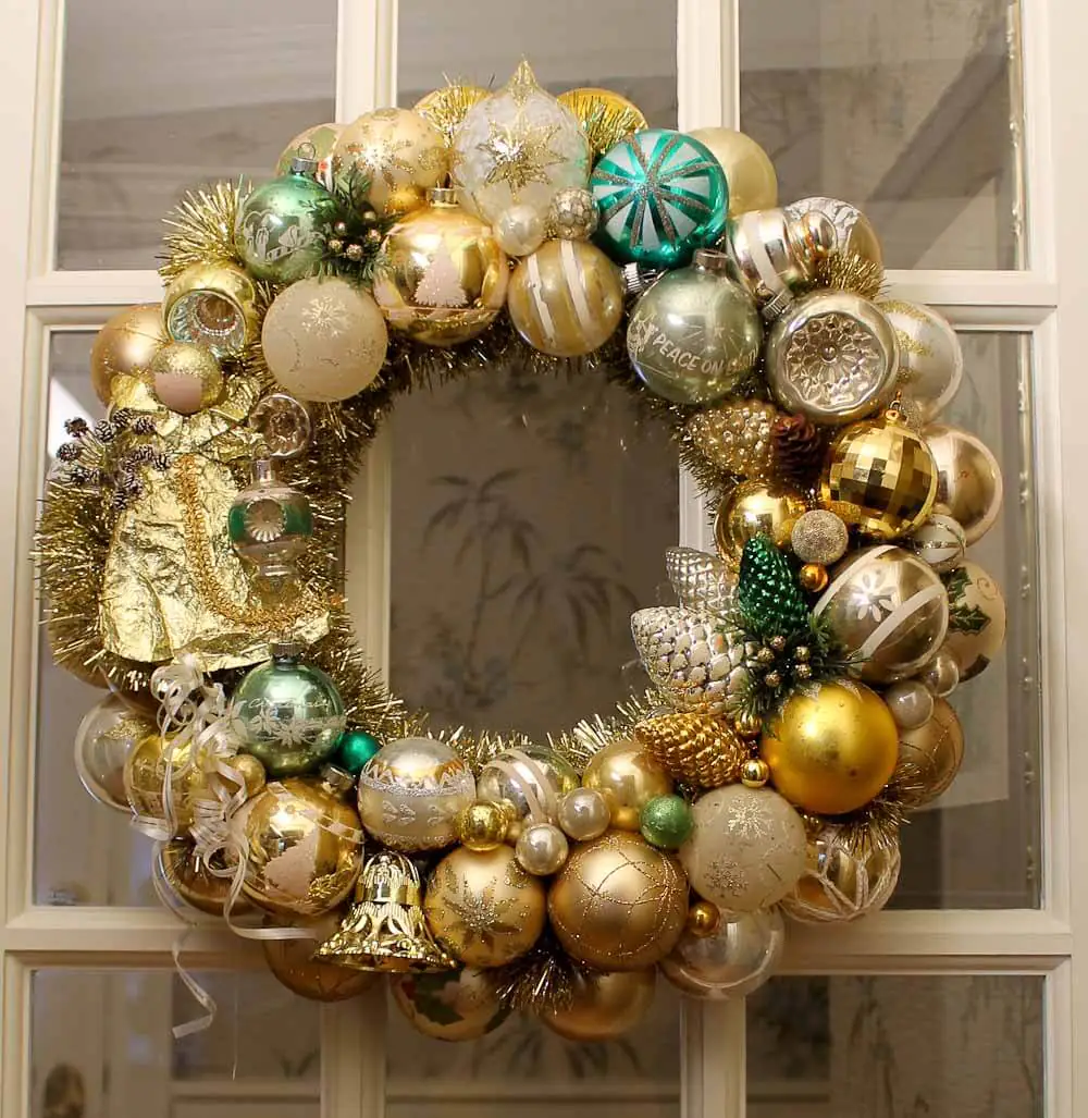 Gold Christmas ornament wreath with vintage angel