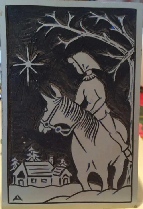 midcentury linoleum block print