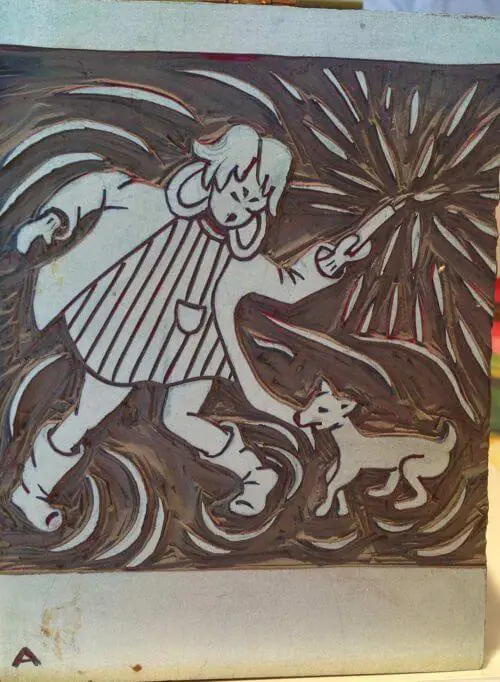 midcentury linoleum block print