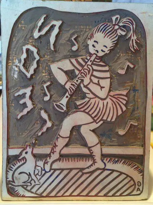 midcentury linoleum block print