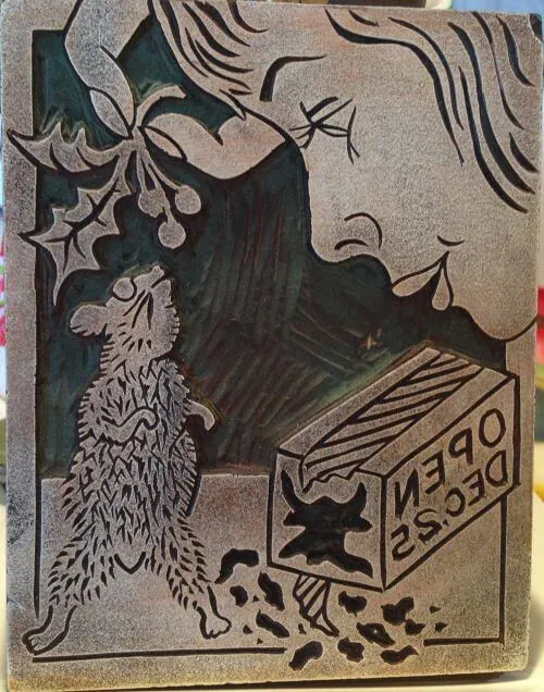 midcentury linoleum block print