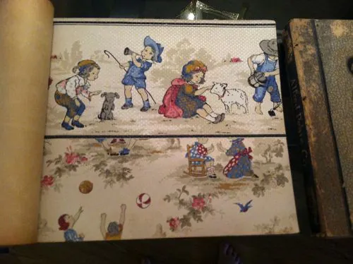 Sarah writes: I found 2 wallpaper books from 1928 at a garage sale recently. Beautiful papers, a lot look hand painted, some have metallic accents and there is a small section of glossy extra slick papers for the kitchen.