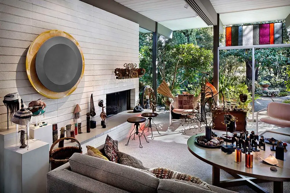a quincy jones home design fireplace wall in a historic eichler house