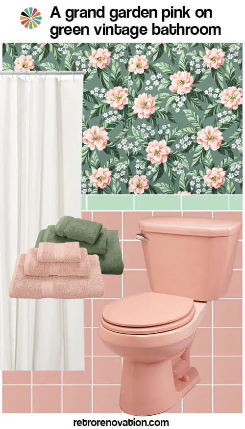 vintage pink and green bathroom