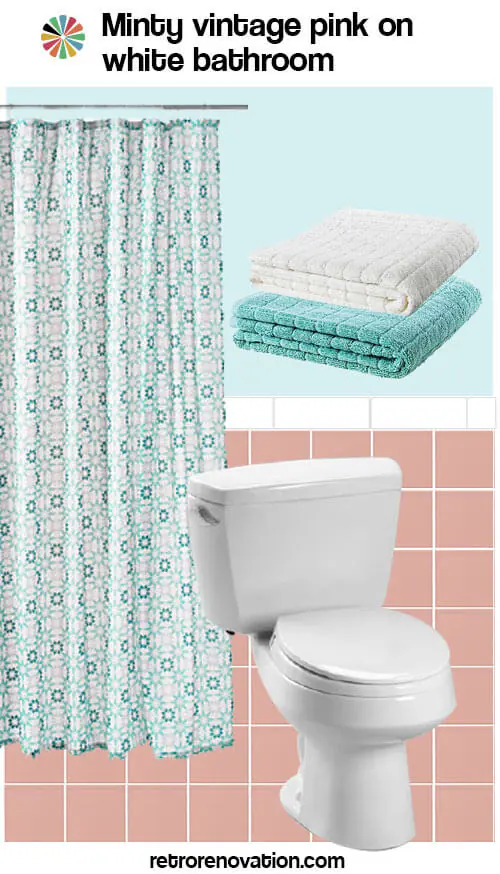 vintage pink on white bathroom