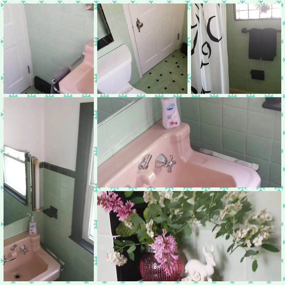 vintage green black and pink bathroom