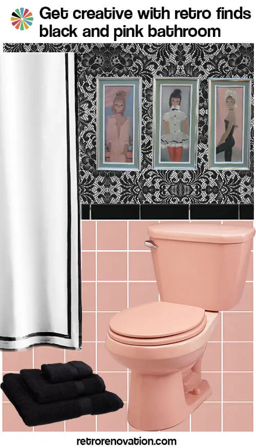 vintage pink and black bathroom