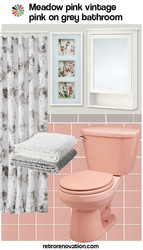 vintage pink and grey bathroom