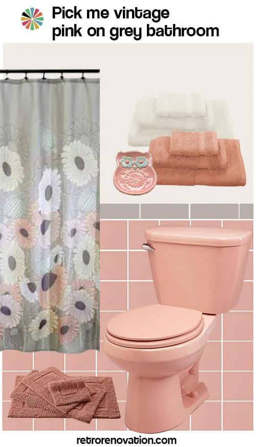 vintage pink and grey bathroom