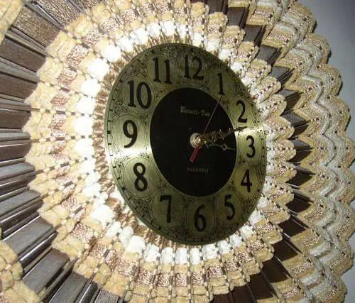 retro woven wood sunburst clock