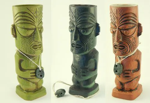 three colors of tiki mug