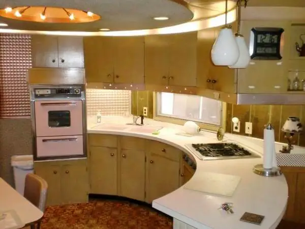 round kitchen in spartan mobile home
