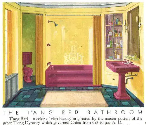 vintage burgundy bathroom