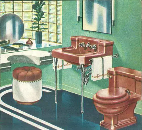 vintage 1950s maroon bathroom