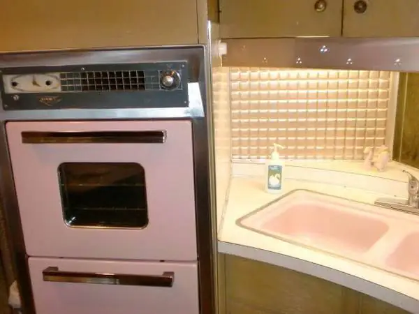 pink ovens and pink kitchen sink