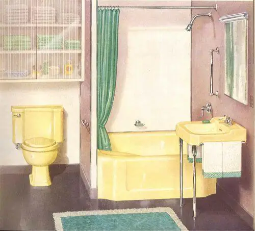 vintage yellowy beige bathroom