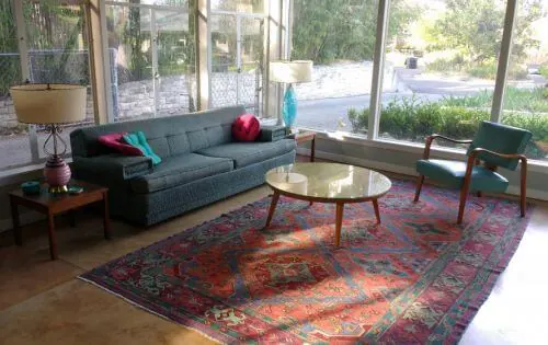 Midcentury living room with oriental rug