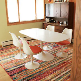colorful rug dining room