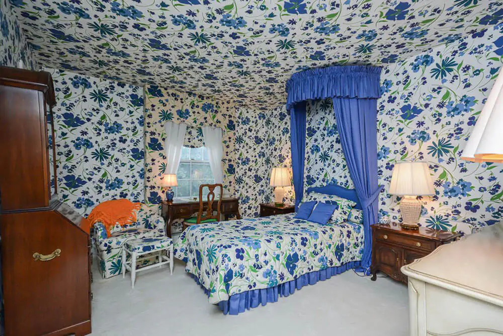 bedroom with fabric on the ceiling