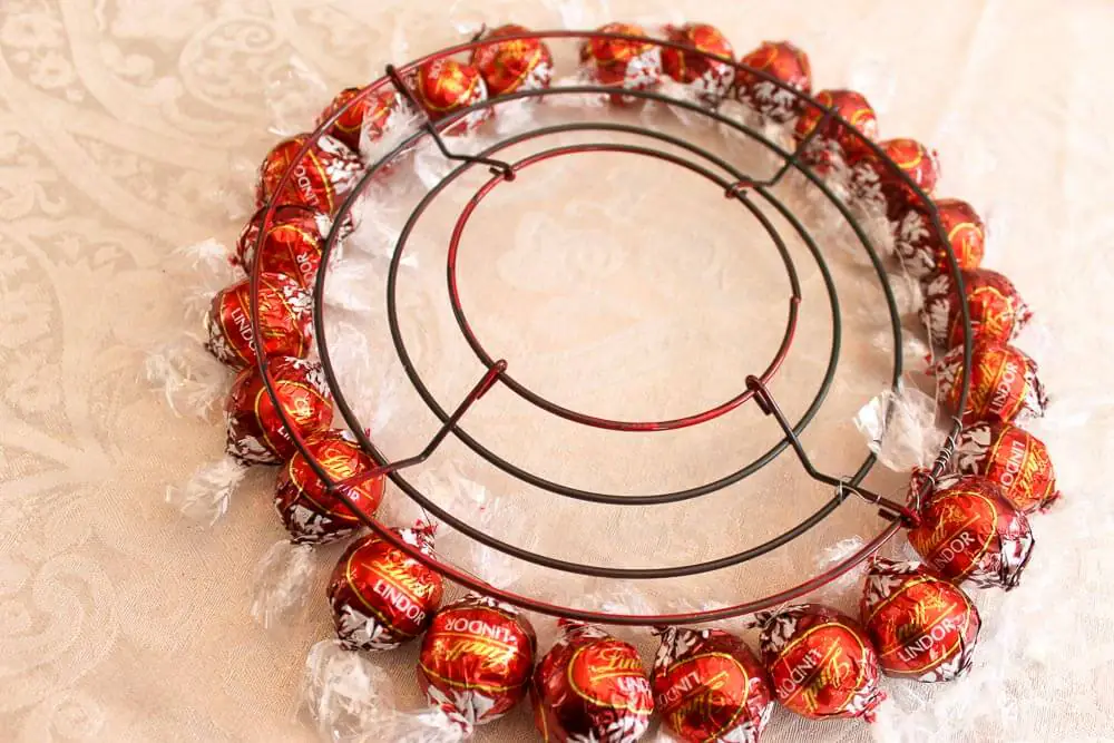 back side of wreath made from lindt chocolate