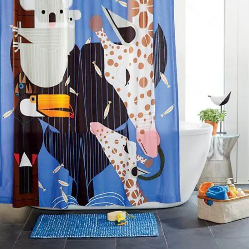 mid century kids decor charley harper shower curtain