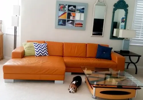 mid century style sectionals orange leather sectional from consignment store