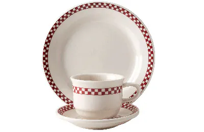 Homer Laughlin checkers pattern plates and cups