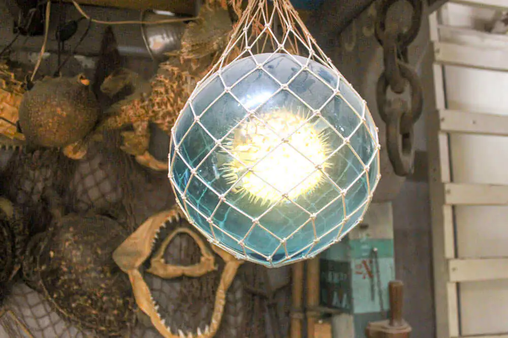glass float lamp light with puffer fish inside
